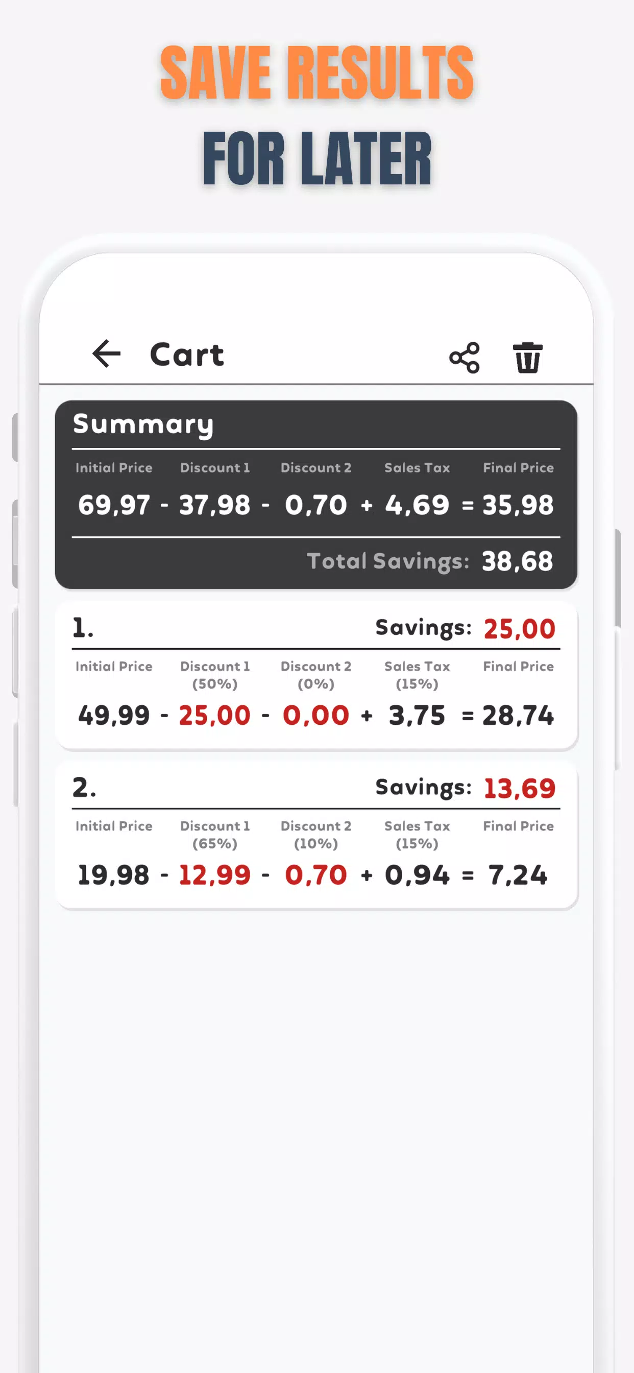 Percent Off Shoping Calculator应用截图第2张