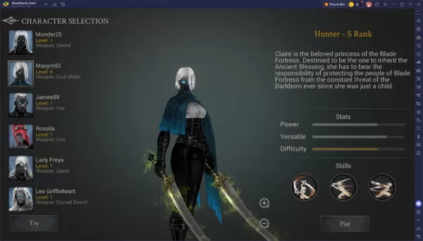 Shadow Hunter Offline Games character selection screen