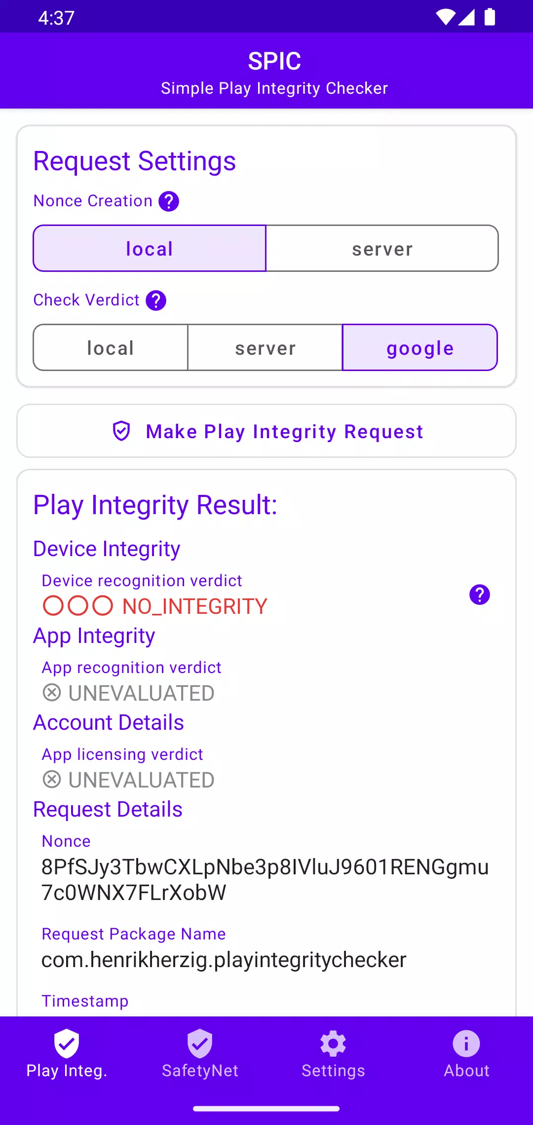 SPIC - Play Integrity Checker स्क्रीनशॉट 1