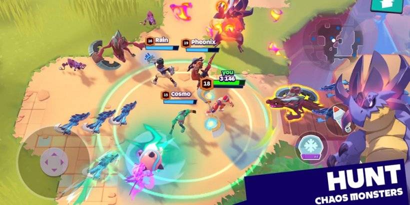 Mga screenshot ng gameplay ng Mo.co na nagpapakita ng mga makukulay na millennial na nakikipaglaban sa mga monsters