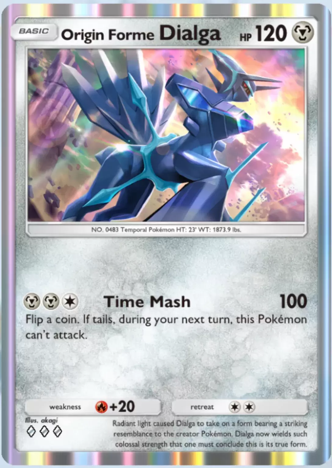 Origine forma dialga che mostra missioni segrete alla luce trionfante nella tasca di Pokemon TCG.