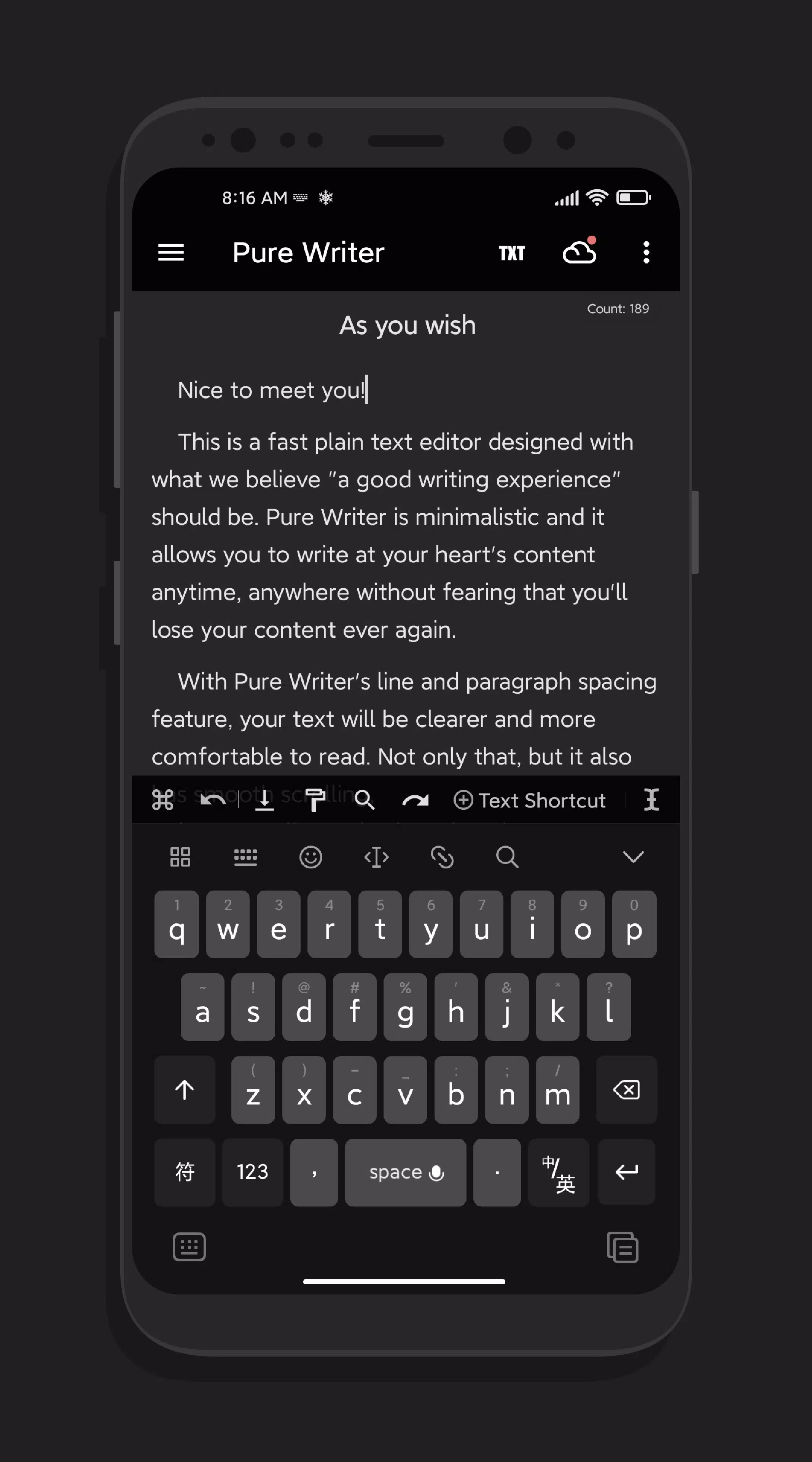 Pure Writer - escritura, nota Captura de pantalla 1