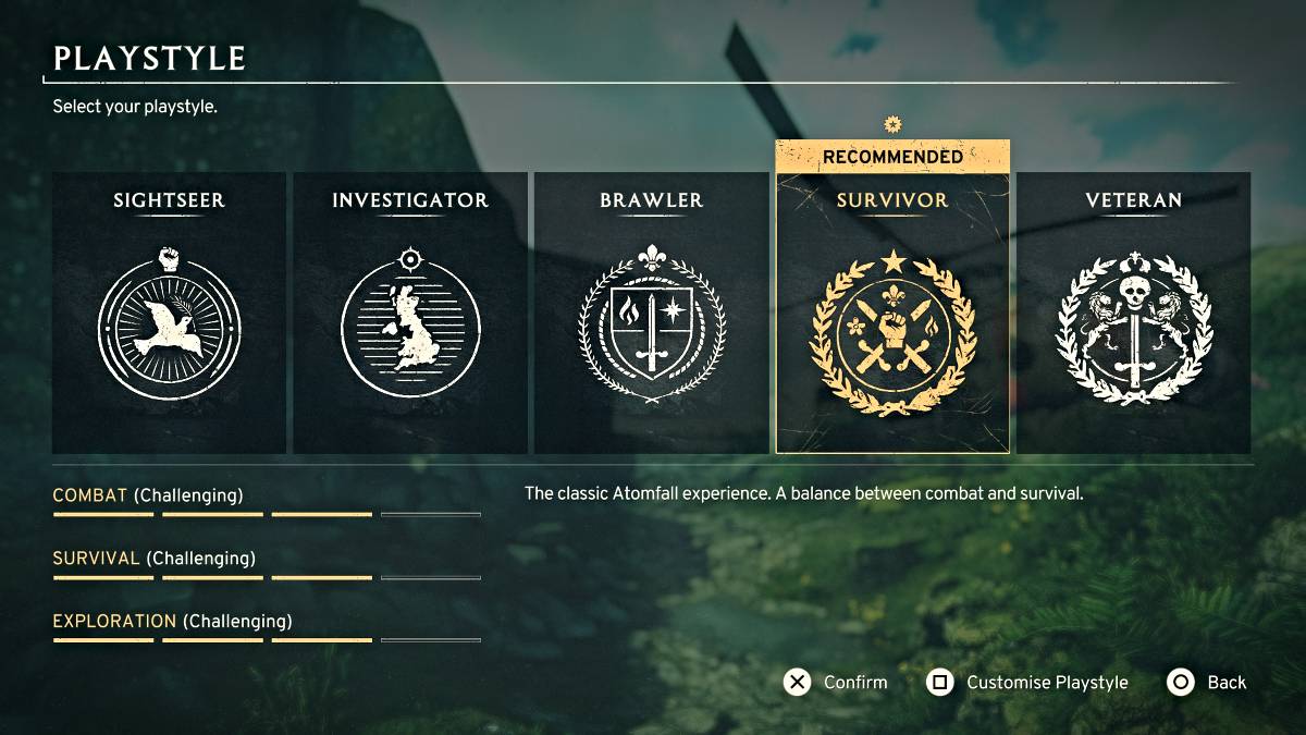 Menu de style play dans Atomfall