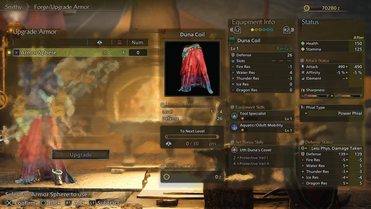 Monster Hunter Wilds Armor actualización con esferas
