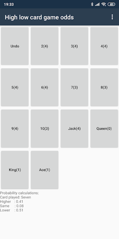 High low card game odds Captura de tela 1