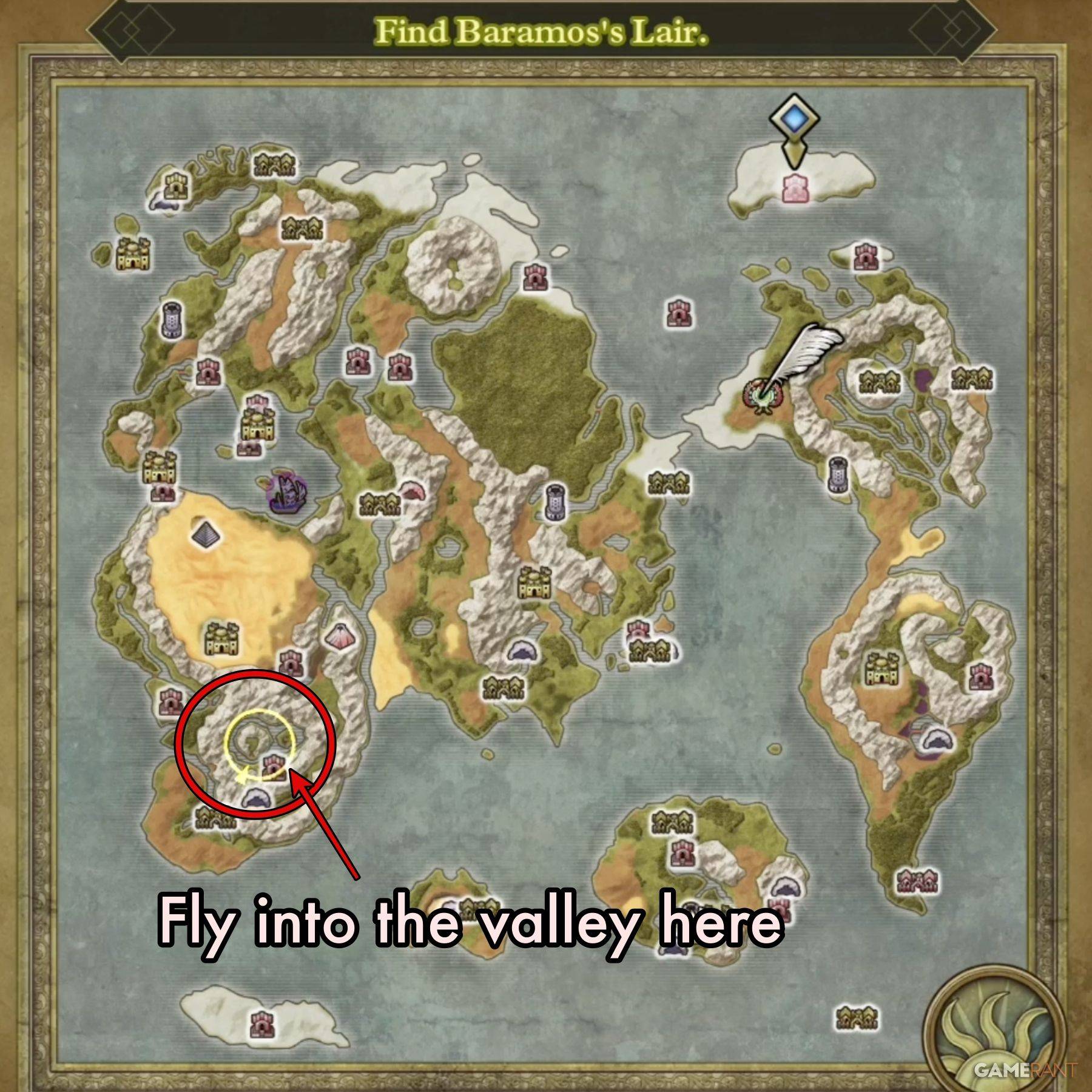 Map showing Baramos's Lair location