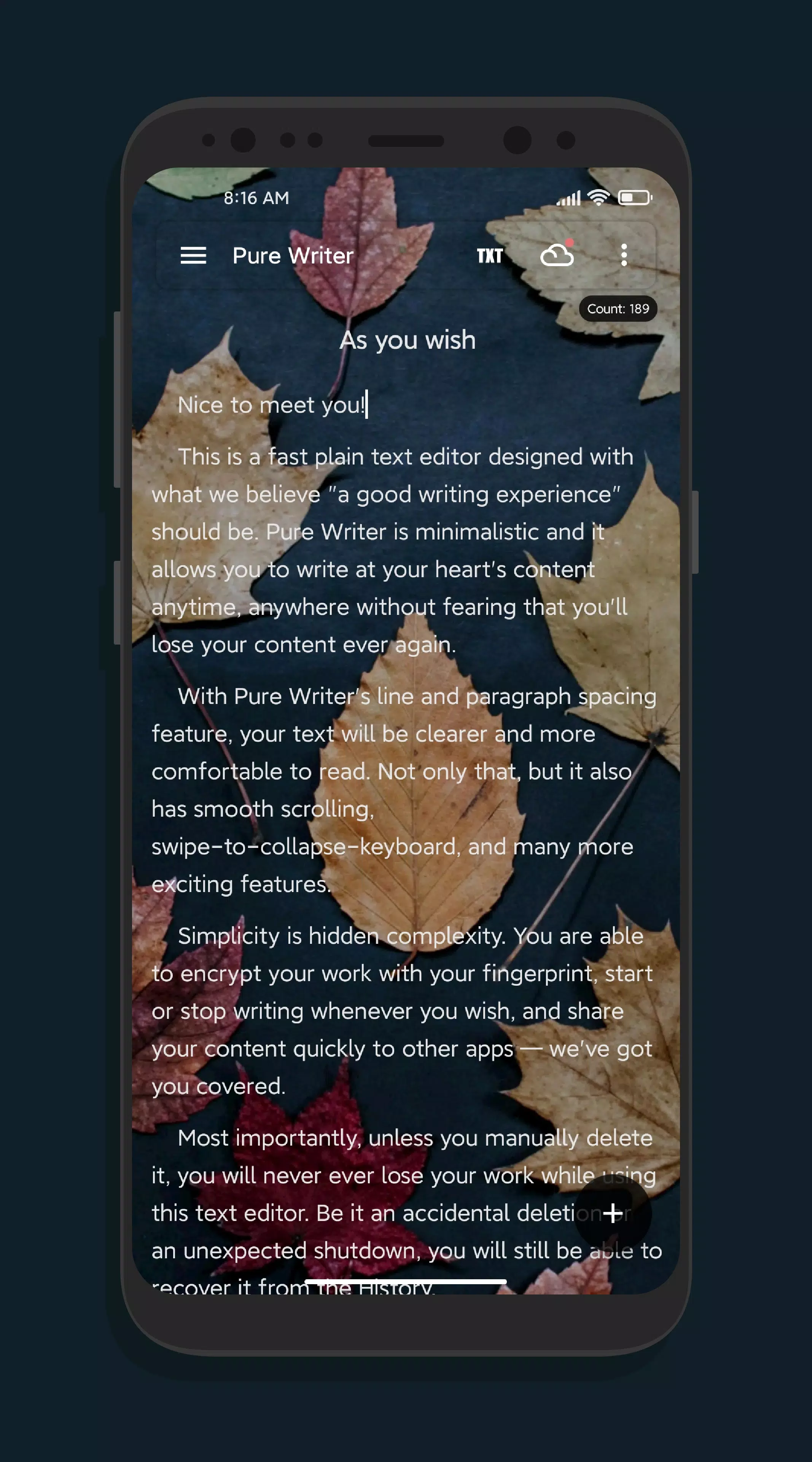 Pure Writer - escritura, nota Captura de pantalla 2