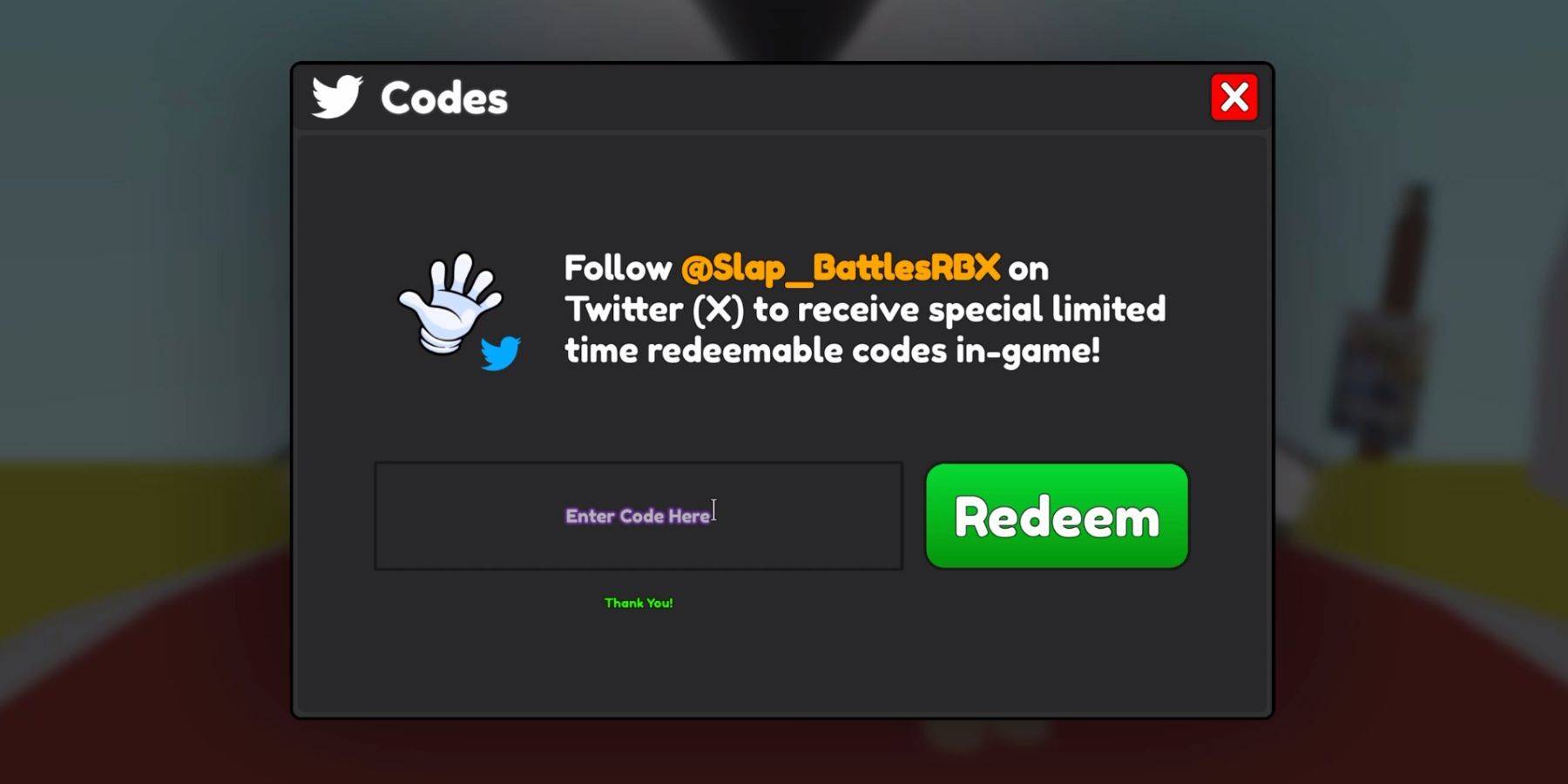 Slap Battles Code Redemption Interface