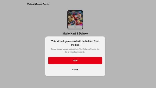 Nintendo Switch Virtual Game Cards interface showing hidden games option